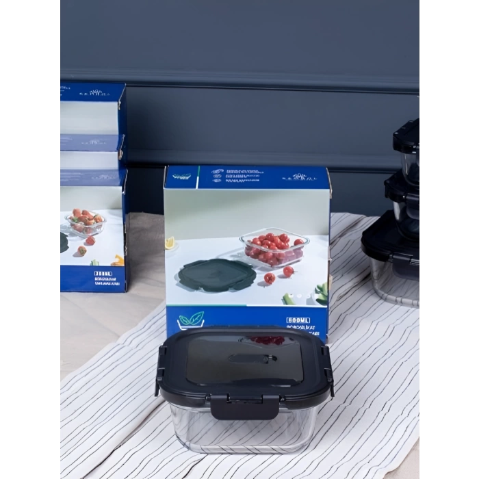 Freshlock Siyah Cam Kare Saklama Kabı 300 ml - 101