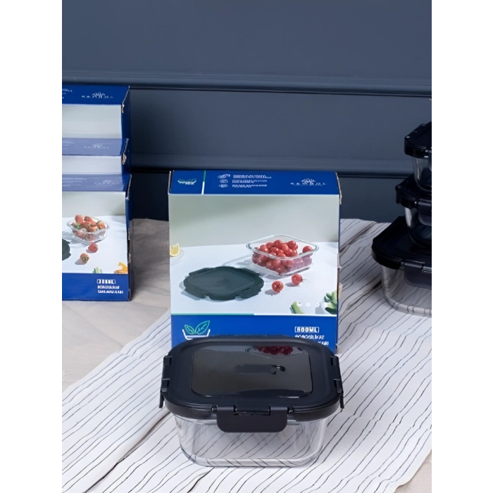 Freshlock Siyah Cam Kare Saklama Kabı 800 ml - 103