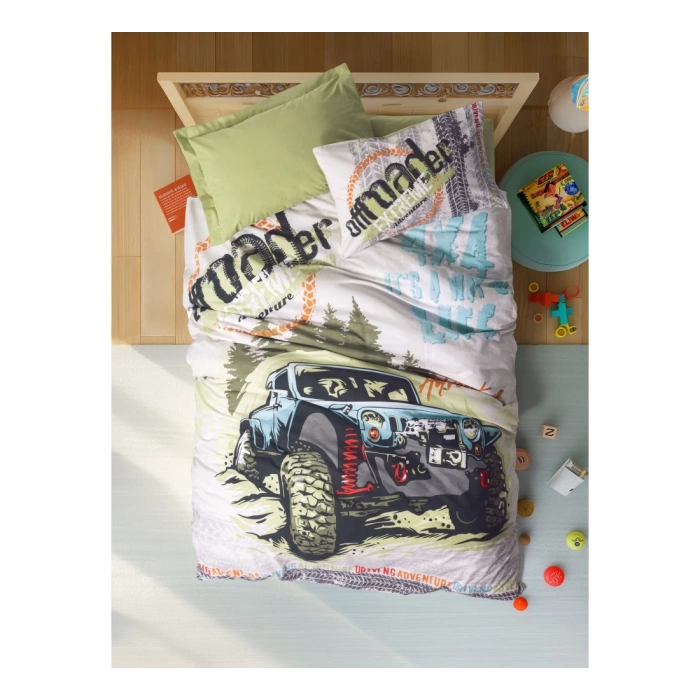 Cotton Box Junior Tek Kişilik Lastikli Çarşaflı Nevresim Takımı Adventure Yeşil