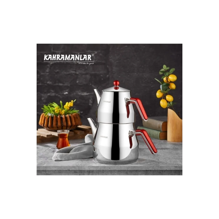 Kahramanlar Çelik 4 Parça Prizma Orta Boy Çaydanlık Takımı - 1,10 - 2 Litre