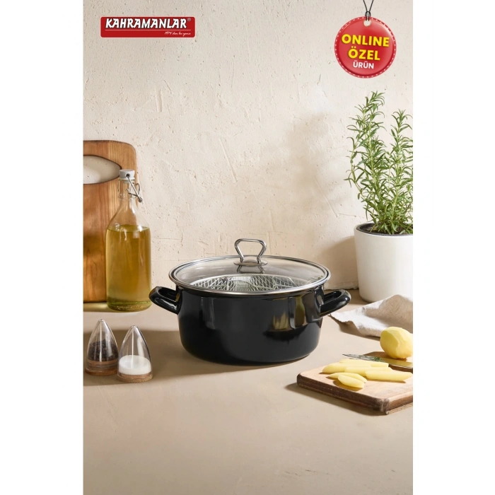 Kahramanlar Cips Chef 22 Cm Emaye Kızartma Tenceresi