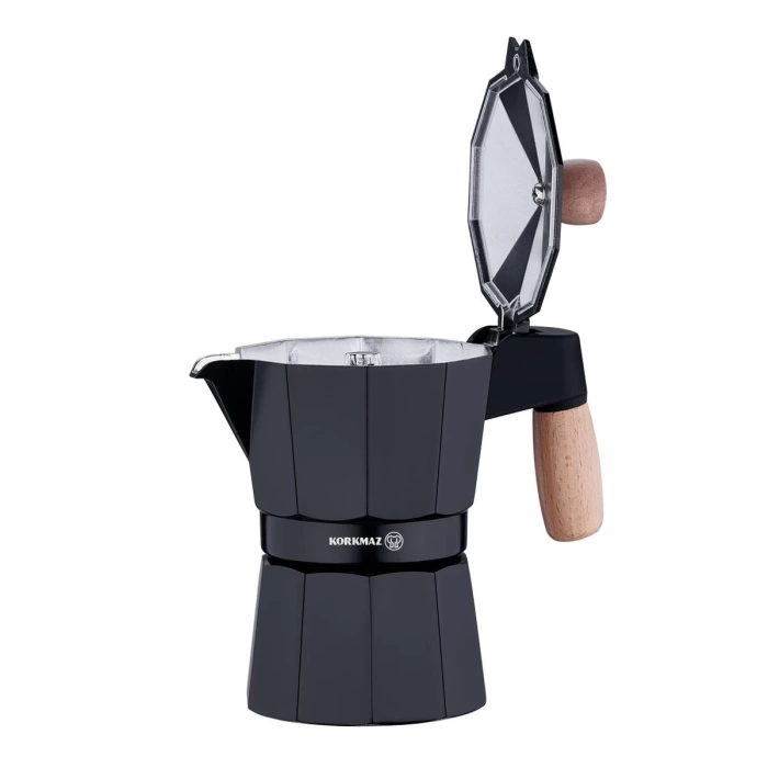 Korkmaz Etna 3 Fincan Siyah Moka Pot 150 ml A5572