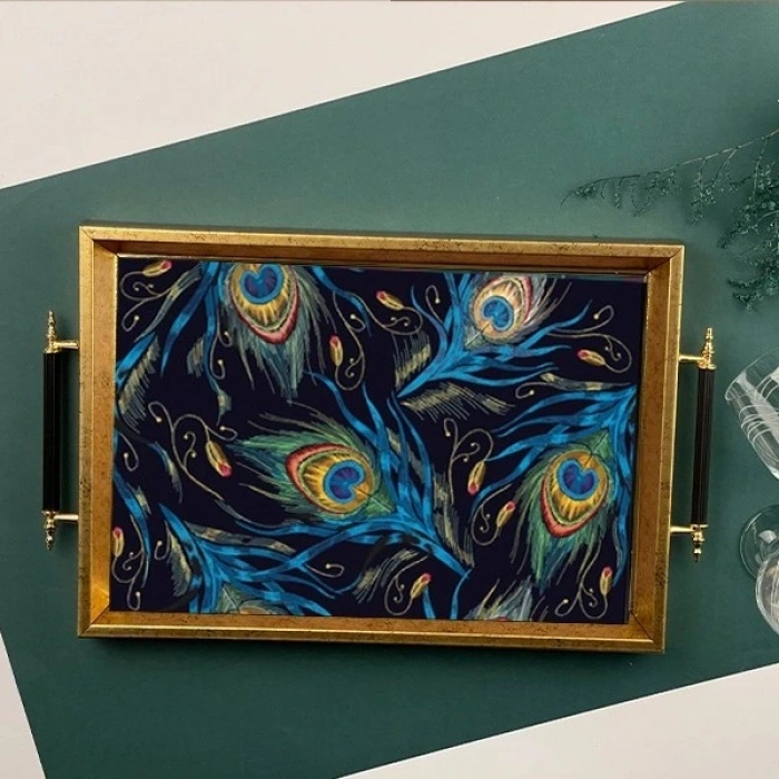 Sembol Glass 1018 Lüks Sunum Tepsi Dekoratif Tepsi Çay Tepsisi 47x30x4 Cm