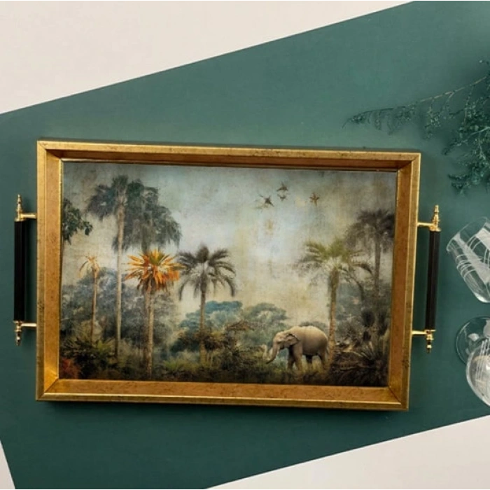 Sembol Glass 1032 Lüks Sunum Tepsi Dekoratif Tepsi Çay Tepsisi 47x30x4 Cm