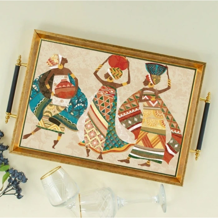 Sembol Glass 1034 Lüks Sunum Tepsi Dekoratif Tepsi Çay Tepsisi 47x30x4 Cm