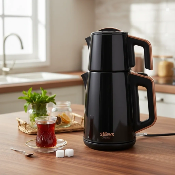 Stilevs Çays Inox Çelik Çay Makinesi Inox - Siyah