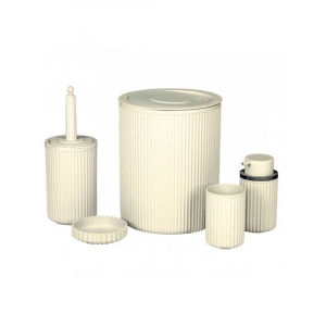 Çöp Kovası Tuvalet Fırçası Sıvı Sabunluk 5 Parça Banyo Seti - Sarı