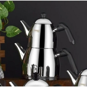 Kahramanlar Elmas Çelik Çaydanlık Takımı Mega Boy - Demlik 1,80 Çaydanlık 2,80