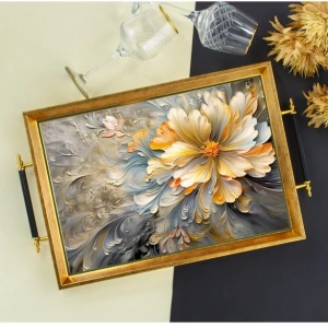 Sembol Glass 1028 Lüks Sunum Tepsi Dekoratif Tepsi Çay Tepsisi 47x30x4 Cm