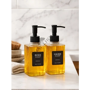 2li Cam Sıvı Sabunluk ve Deterjanlık – Şık Tasarımlı, Siyah Pompalı Mutfak & Banyo Sabunluğu - Dalgalı desen