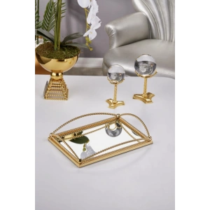 Cornella Dikdörtgen Aynalı Gold Tepsi Nişan Tepsisi Servis Tepsisi Sunum Tepsisi Dekoratif Tepsi 37x28 cm Elize-20