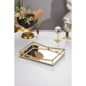 Cornella Dikdörtgen Aynalı Gold Tepsi Nişan Tepsisi Servis Tepsisi Sunum Tepsisi Dekoratif Tepsi  42x32 cm Loft-50