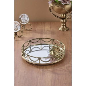 Cornella Yuvarlak Aynalı Antik Tepsi Nişan Tepsisi Servis Tepsisi Sunum Tepsisi Dekoratif Tepsi 35 cm Tokyo-40