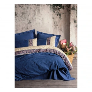 Cotton Box Folk Art Çift Kişilik Nevresim Takımı Rayen Lacivert