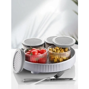 Eminem Akrilik Tepsili Lüx 4 Bölmeli 5 Parça Kahvaltılık Seti, Sofra Seti, Çerezlik Gri