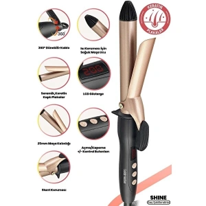 Goldmaster Shine Dijital Göstergeli Seramik Plakalı 25 mm Saç Şekillendirici Maşa Gold IN6136