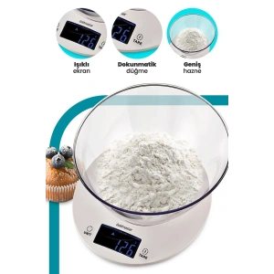 GoldMaster Menekşe Geniş Led Ekranlı Dokunmatik Dijital Hassas 1gr-5kg Mutfak Tartısı Terazisi