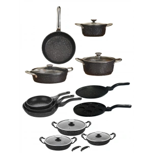 Kahramanlar Helegra 18 Parça Granit Çeyiz Seti, Tencere Takımı, Sahan Seti, Krep ve Pankek Tavası, Tava Seti
