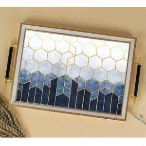 Sembol Glass 1007 Lüks Sunum Tepsi Dekoratif Tepsi Çay Tepsisi 47x30x4 Cm