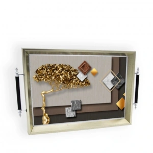 Sembol Glass 1010 Lüks Sunum Tepsi Dekoratif Tepsi Çay Tepsisi 47x30x4 Cm