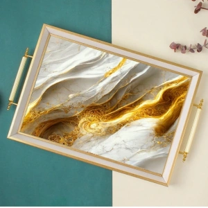 Sembol Glass 1014 Lüks Sunum Tepsi Dekoratif Tepsi Çay Tepsisi 47x30x4 Cm