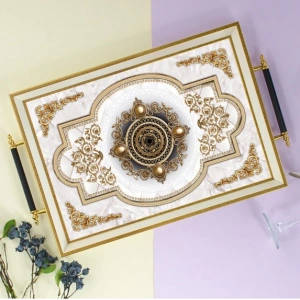 Sembol Glass 1016 Lüks Sunum Tepsi Dekoratif Tepsi Çay Tepsisi 47x30x4 Cm