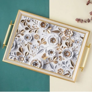 Sembol Glass 1020 Lüks Sunum Tepsi Dekoratif Tepsi Çay Tepsisi 47x30x4 Cm