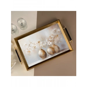 Sembol Glass 1026 Lüks Sunum Tepsi Dekoratif Tepsi Çay Tepsisi 47x30x4 Cm