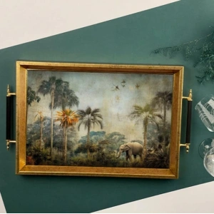 Sembol Glass 1032 Lüks Sunum Tepsi Dekoratif Tepsi Çay Tepsisi 47x30x4 Cm