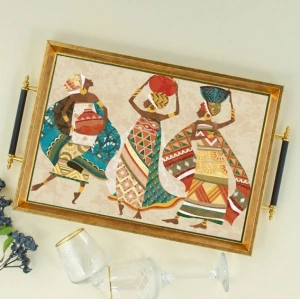 Sembol Glass 1034 Lüks Sunum Tepsi Dekoratif Tepsi Çay Tepsisi 47x30x4 Cm