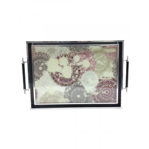 Sembol Glass Tray-302 Lüks Sunum Tepsı Dekoratif Tepsi Çay Tepsisi 47x30 Cm