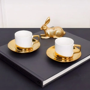 Sembol Opus Gold Yaldız 100 ml 2 Kişilik Porselen Kahve Fincan Takımı Beyaz Purebone-056