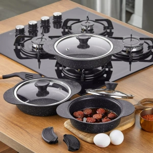 Taç Granit Plus 3 Lü Sahan Seti Slikonlu - Siyah