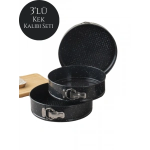 Yuvarlak 3lü Kelepçeli 3 Boy Pasta Turta Kek Kalıbı Seti - Siyah