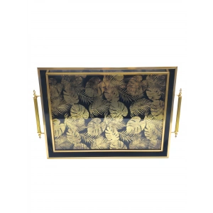 Sembol Glass Tray-201 Lüks Sunum Tepsı Dekoratif Tepsi Çay Tepsisi 47x30 Cm