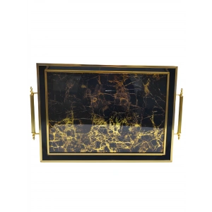 Sembol Glass Tray-203 Lüks Sunum Tepsı Dekoratif Tepsi Çay Tepsisi 47x30 Cm