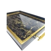 Sembol Glass Tray-203 Lüks Sunum Tepsı Dekoratif Tepsi Çay Tepsisi 47x30 Cm