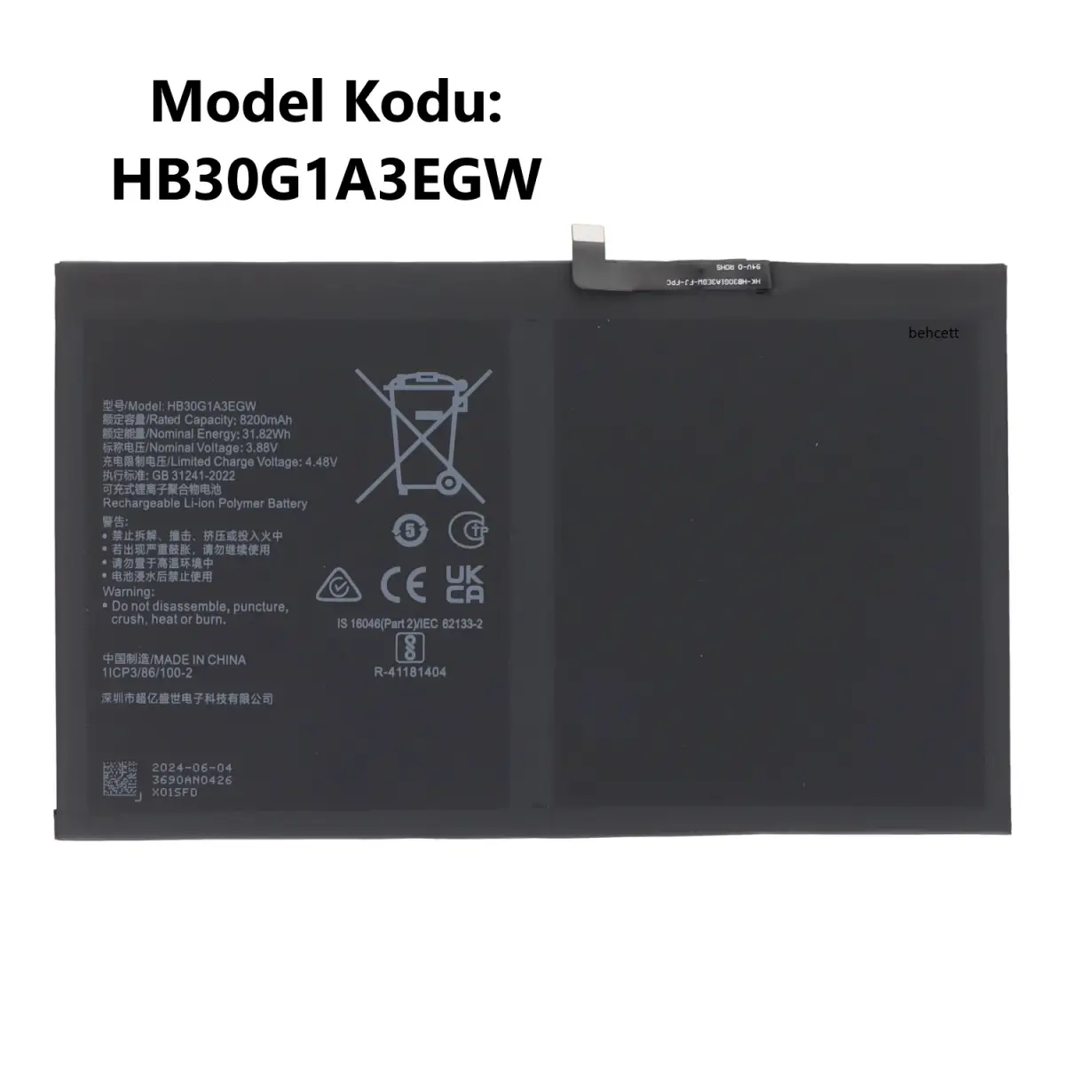Huawei Honor Pad 9 HEY2-W09 HEY2-AN09 HEY2-AL09 HB30G1A3EGW Tablet Batarya Pil