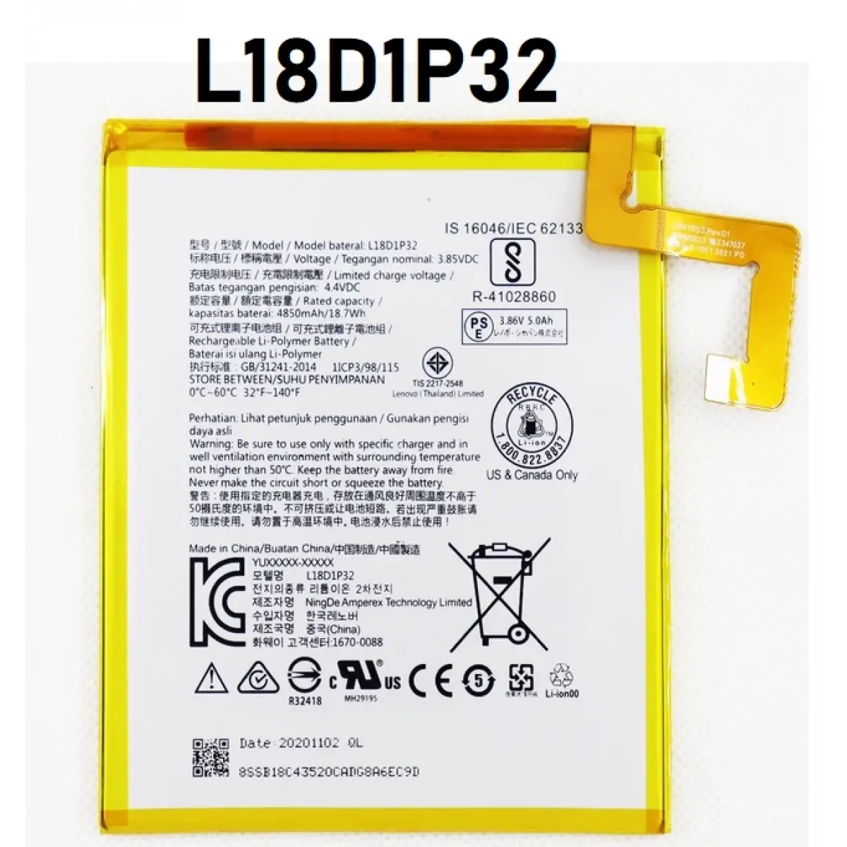 Lenovo Tab M10 TB-X605 X605F L18D1P32 Pil Batarya