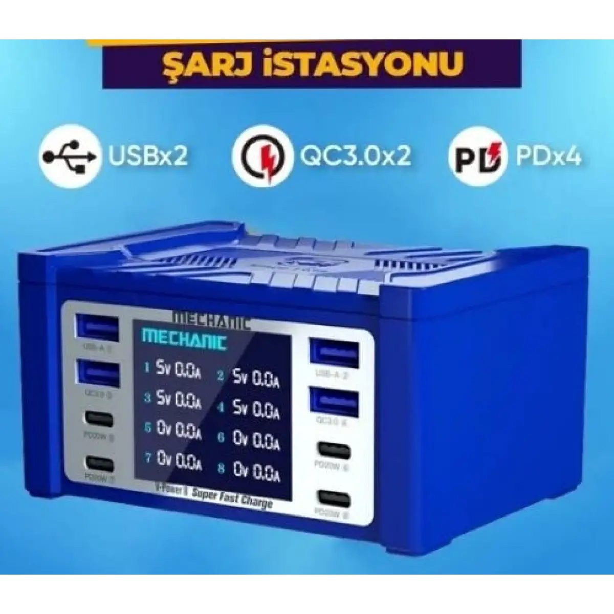 Mechanic 4 Port USB 4 Port Type-C Voltaj Ölçme Şarj İstasyonu 100W
