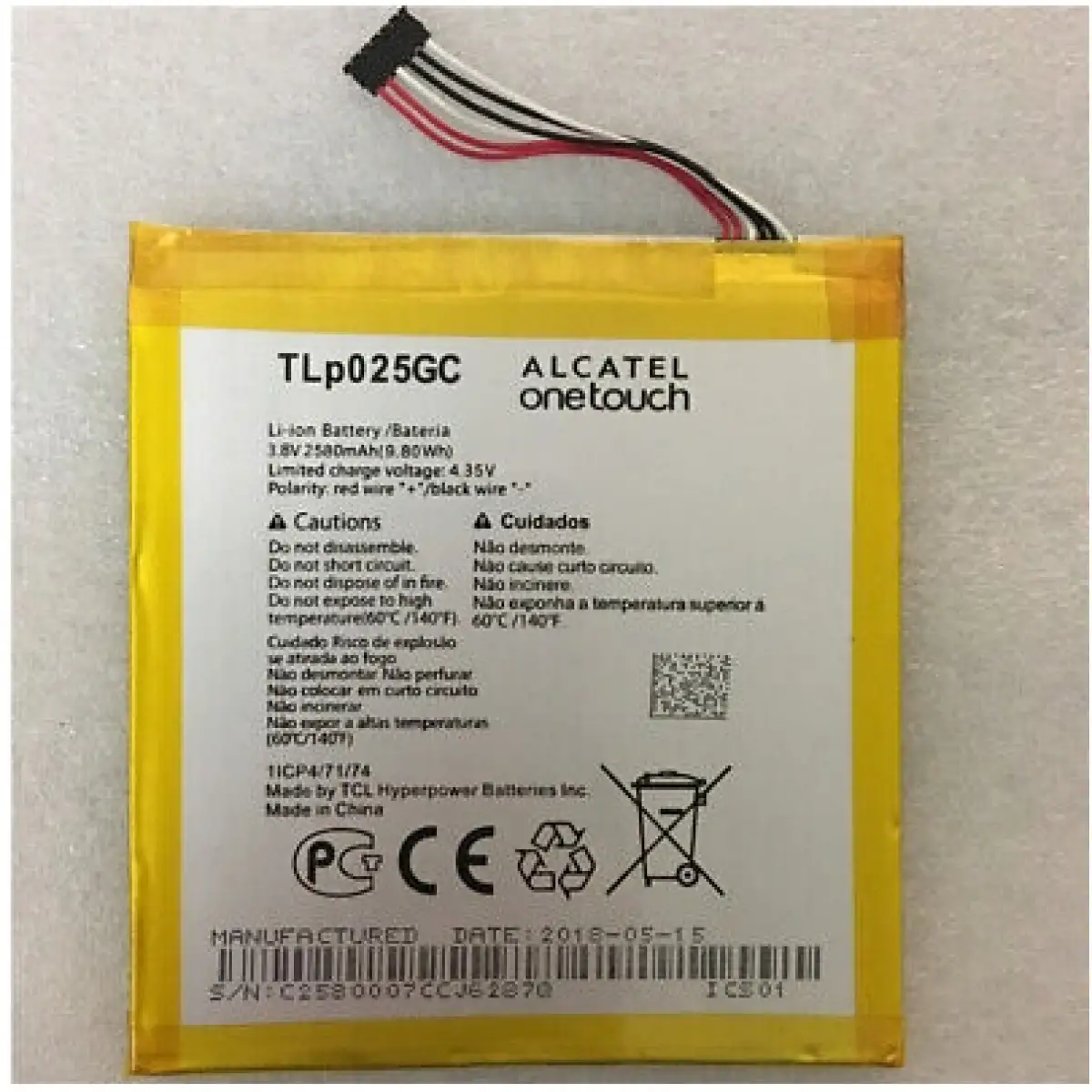 TLp025GC Kodlu 3.8v 2580mAh Tablet Batarya Pil