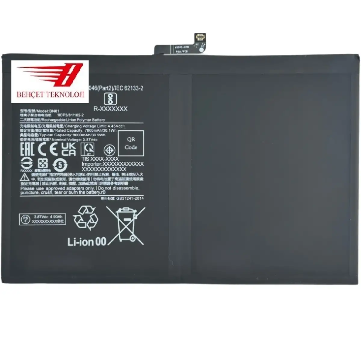Xiaomi Redmi Pad 10.6 22081283G BN81 Batarya Pil