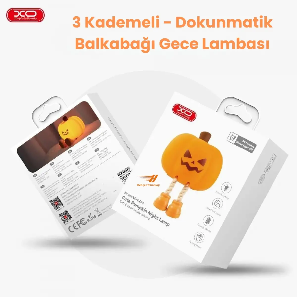 Dokunmatik Balkabağı Gece Lambası - 3 Kademeli Şarjlı Telefon Standı