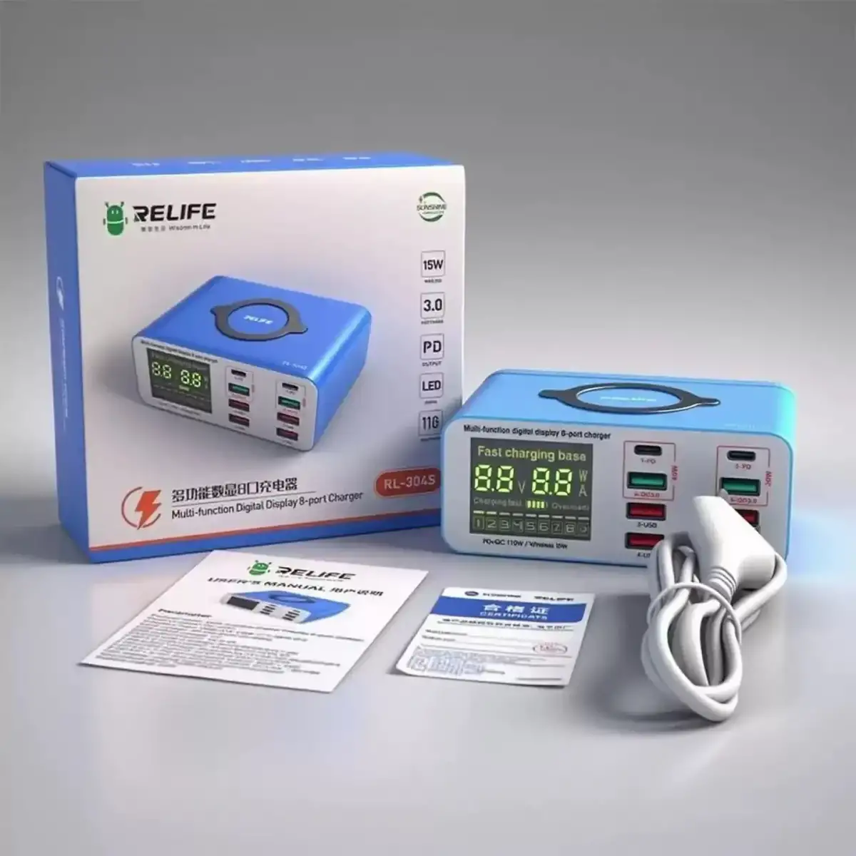 Relife RL-304S Usb-C 8 Portlu Kablosuz Şarj İstasyonu