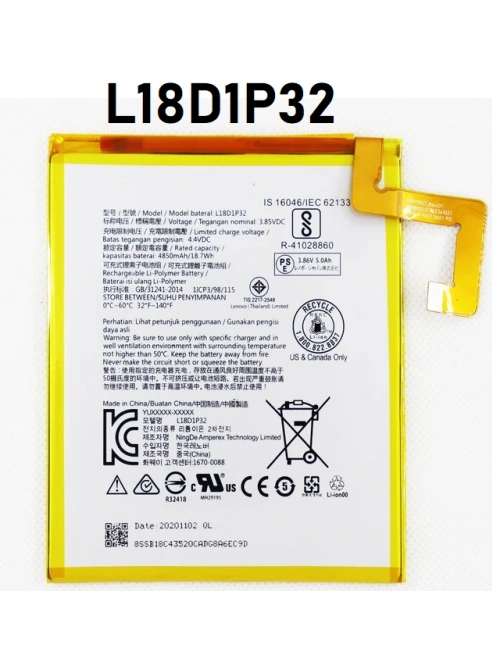 Lenovo Tab M10 TB-X605 X605F L18D1P32 Pil Batarya