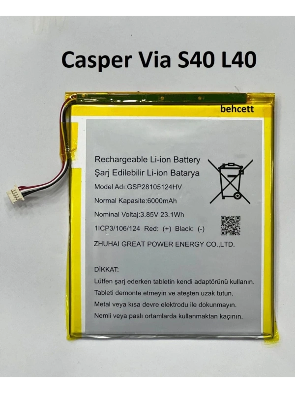 Casper Via S40 L40 Pil Batarya