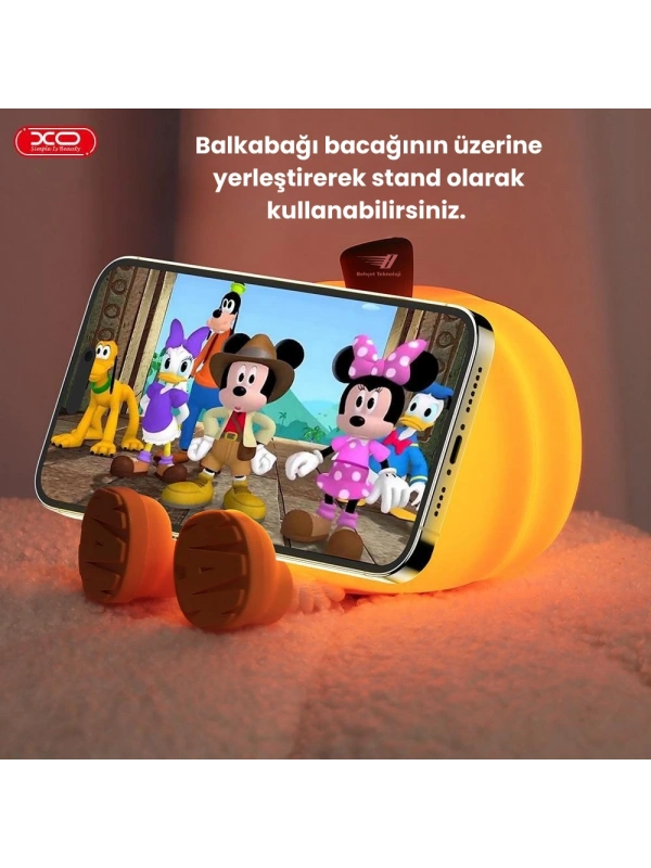 Dokunmatik Balkabağı Gece Lambası - 3 Kademeli Şarjlı Telefon Standı