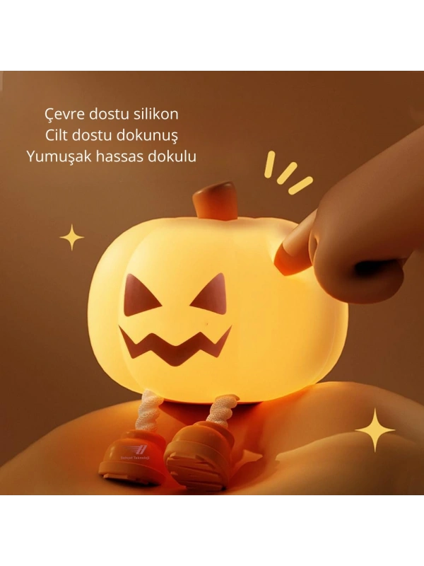 Dokunmatik Balkabağı Gece Lambası - 3 Kademeli Şarjlı Telefon Standı