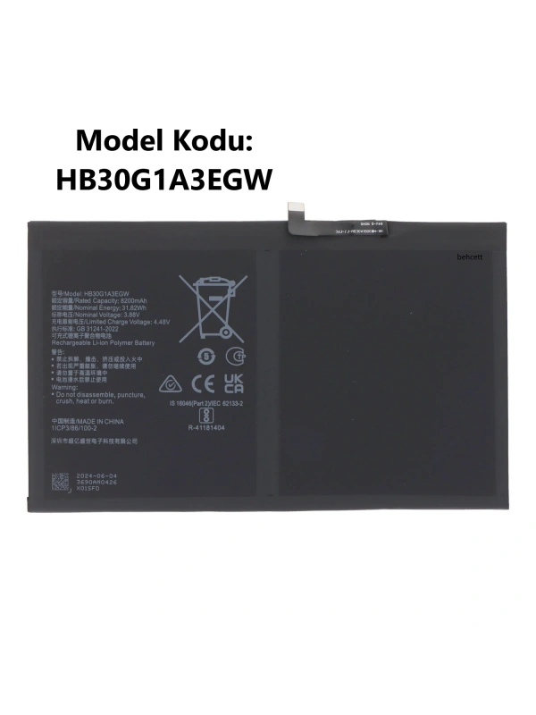 Huawei Honor Pad 9 HEY2-W09 HEY2-AN09 HEY2-AL09 HB30G1A3EGW Tablet Batarya Pil