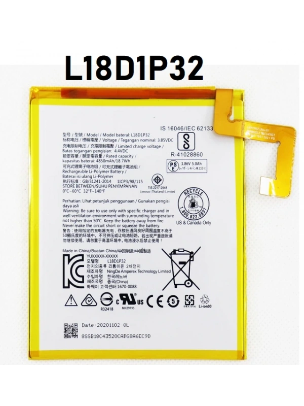 Lenovo Tab M10 TB-X605 X605F L18D1P32 Pil Batarya